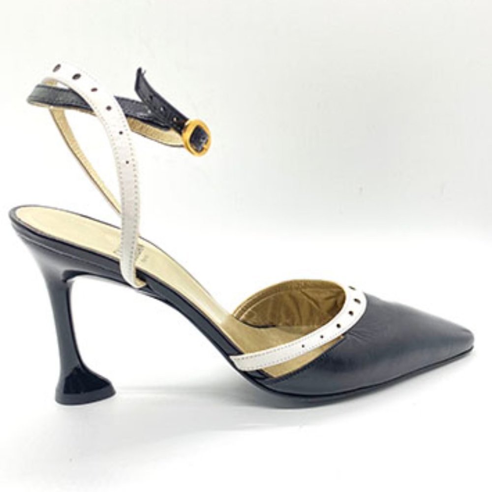Charles Jourdan Ankle Strap Heels Black Leather
